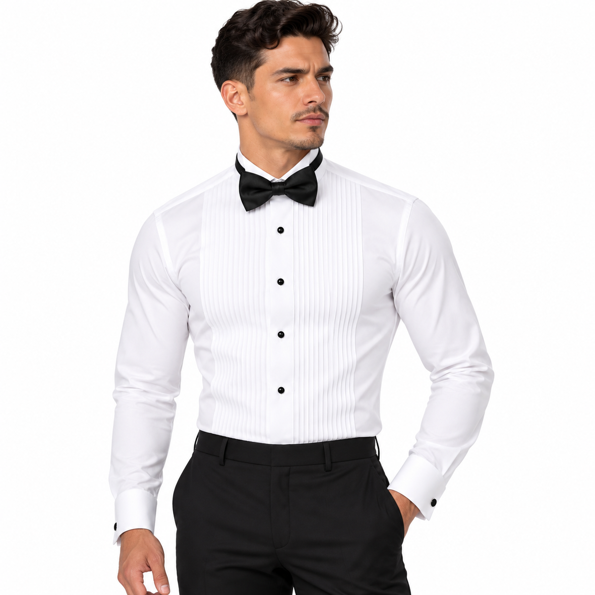 1007SL - MARQUIS SLIM FIT TUXEDO SHIRT & BLACK BOWTIE