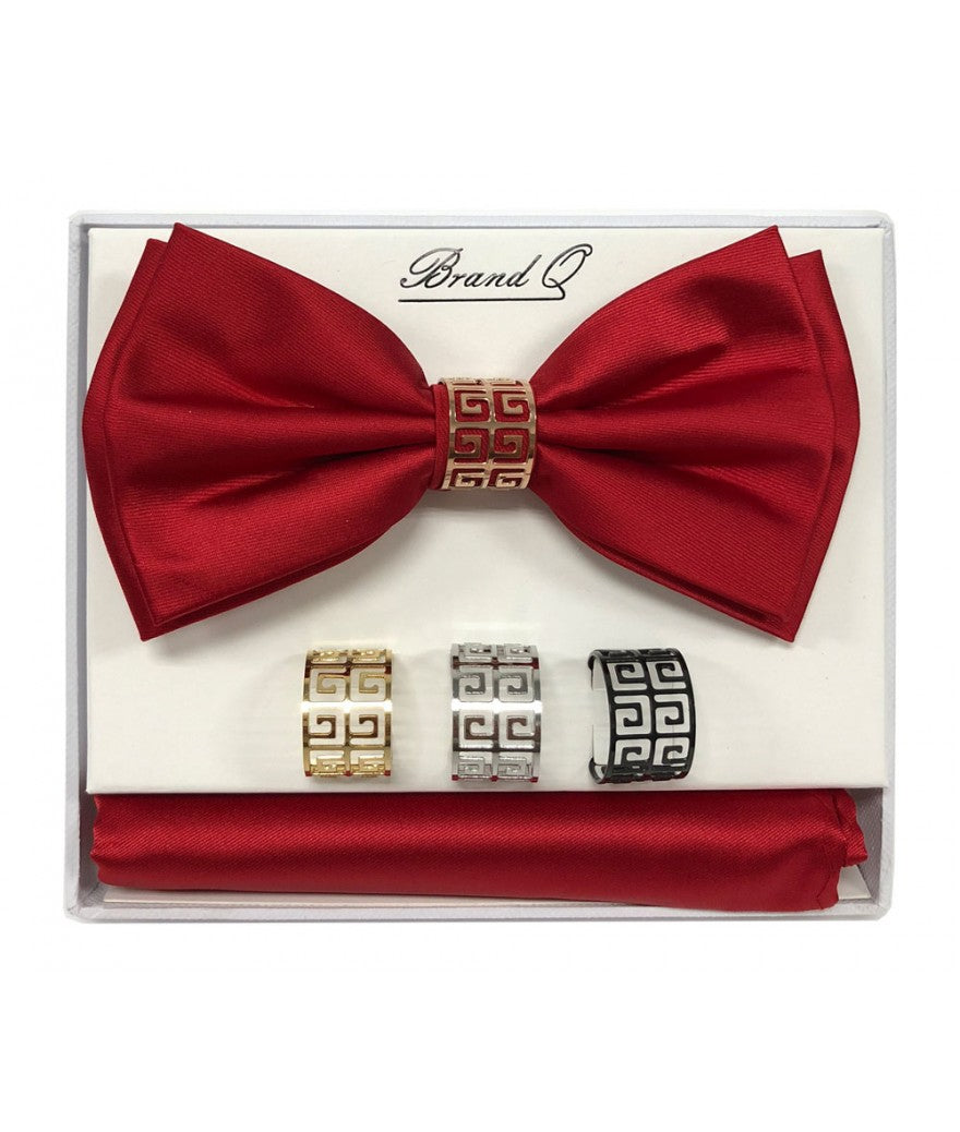 BTR100 - SOLID PRE-TIED BOW TIE, HANKEY & 4 RINGS