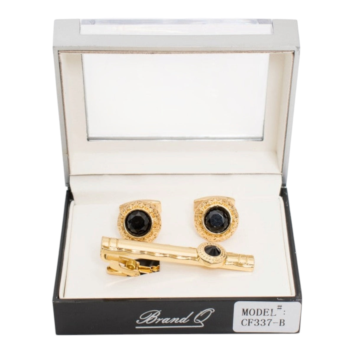 CF337 - GOLD CUFFLINKES & STANDARD TIE CLIP