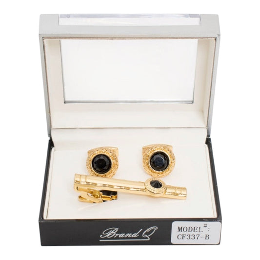 CF337 - GOLD CUFFLINKES & STANDARD TIE CLIP