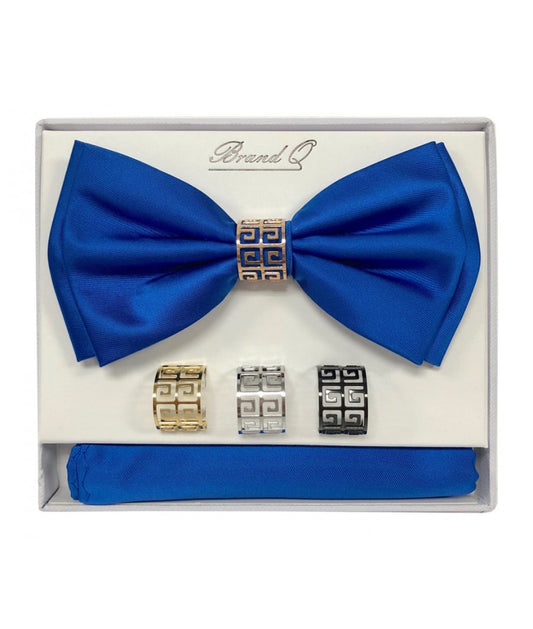 BTR100 - SOLID PRE-TIED BOW TIE, HANKEY & 4 RINGS