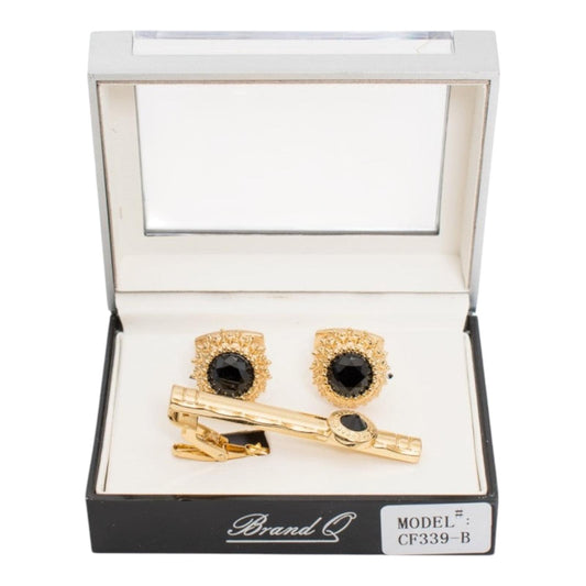 CF339 - GOLD CUFFLINLKS & STANDARD TIE CLIP