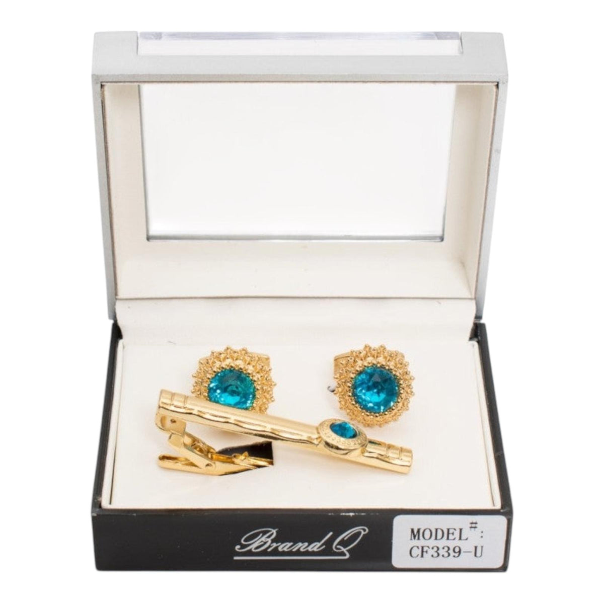 CF339 - GOLD CUFFLINLKS & STANDARD TIE CLIP