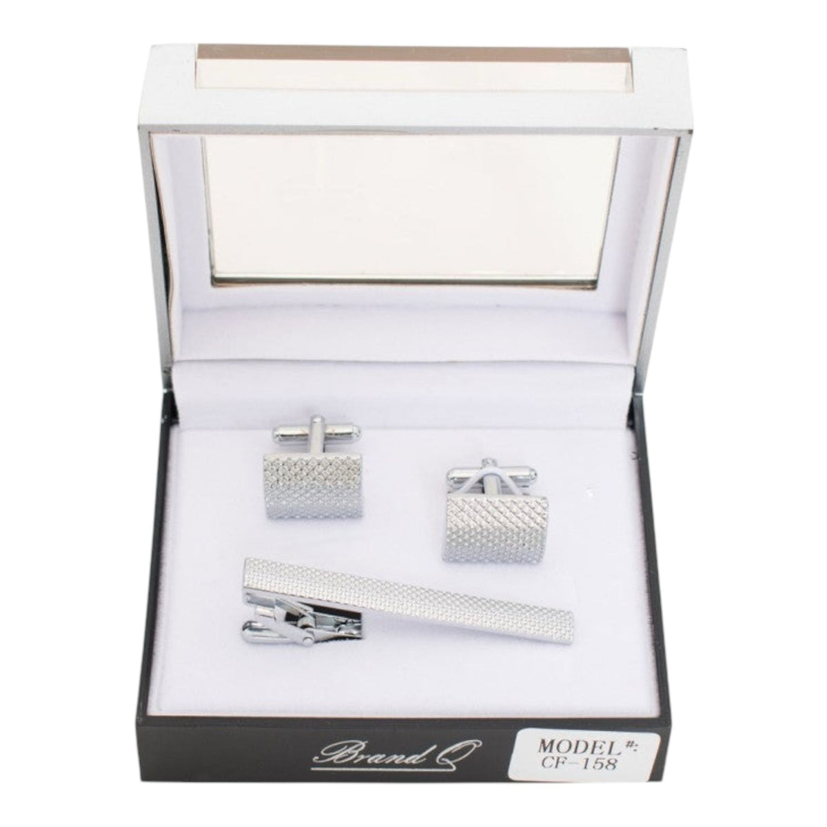 CF158 - SILVER CUFFLINKS & STANDARD TIE CLIP