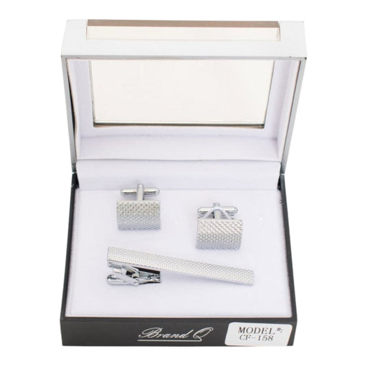 CF158 - SILVER CUFFLINKS & STANDARD TIE CLIP